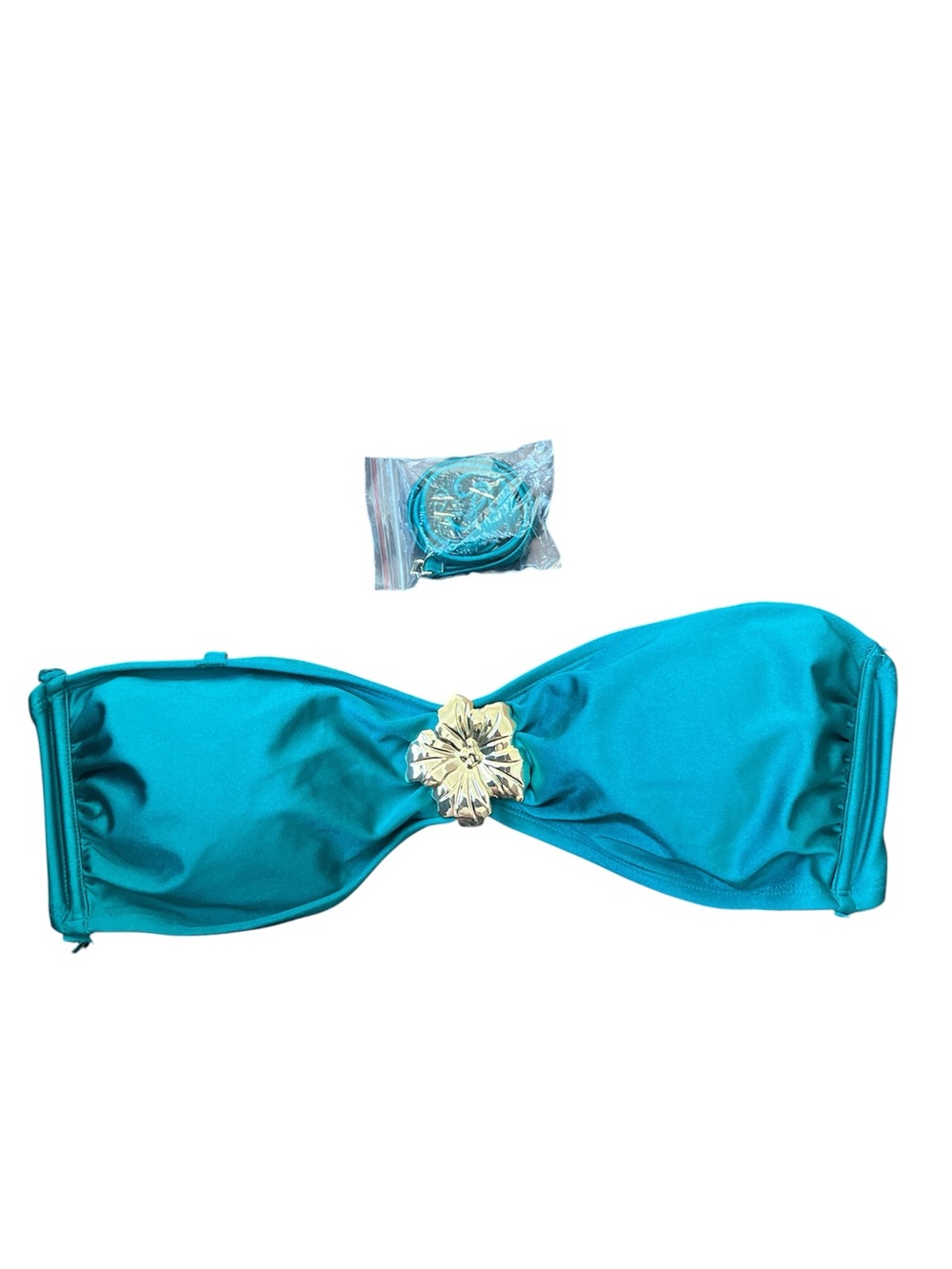 wild fable Teal Bandeau Bikini Top with Gold Flower Accent